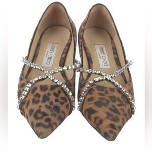 Jimmy Choo Brown Leopard flats with Crystal Straps